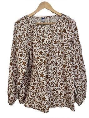 Old Navy Floral Peasant Blouse - Brown & White